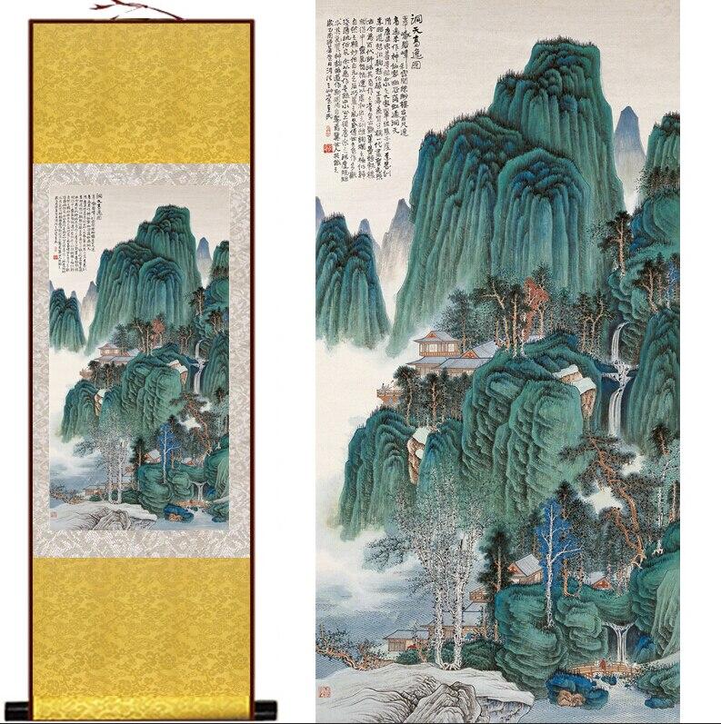 Chinese Art Scroll Painting Mountain And River Landscape Ancient Silk Picture Wall Ideas 11154-Chinese Style Finds™