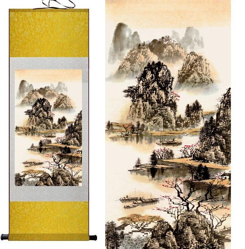 Chinese Art Scroll Painting Mountain And River Landscape Ancient Silk Picture Wall Ideas 11170-Chinese Style Finds™