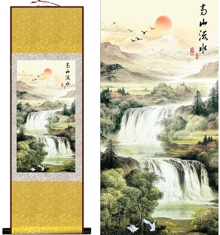 Chinese Art Scroll Painting Mountain And River Landscape Ancient Silk Picture Wall Ideas 11218-Chinese Style Finds™