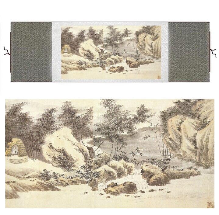 Chinese Art Scroll Painting Mountain And River Landscape Ancient Silk Picture Wall Ideas 11610-Chinese Style Finds™