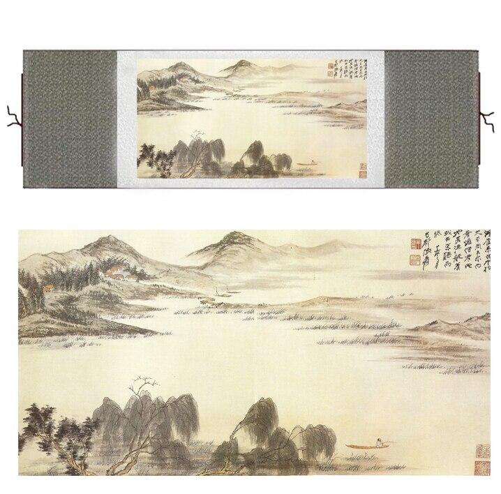 Chinese Art Scroll Painting Mountain And River Landscape Ancient Silk Picture Wall Ideas 11614-Chinese Style Finds™