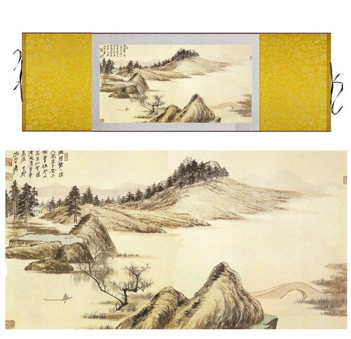 Chinese Art Scroll Painting Mountain And River Landscape Ancient Silk Picture Wall Ideas 11618-Chinese Style Finds™