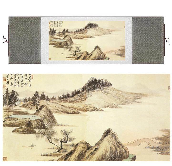 Chinese Art Scroll Painting Mountain And River Landscape Ancient Silk Picture Wall Ideas 11618-Chinese Style Finds™