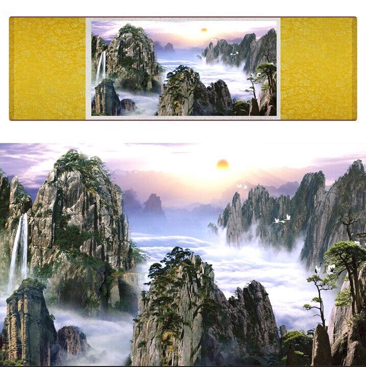 Chinese Art Scroll Painting Mountain And River Landscape Ancient Silk Picture Wall Ideas 11622-Chinese Style Finds™