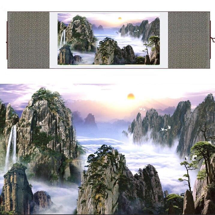 Chinese Art Scroll Painting Mountain And River Landscape Ancient Silk Picture Wall Ideas 11622-Chinese Style Finds™