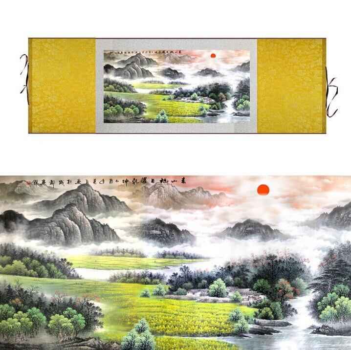 Chinese Art Scroll Painting Mountain And River Landscape Ancient Silk Picture Wall Ideas 11626-Chinese Style Finds™