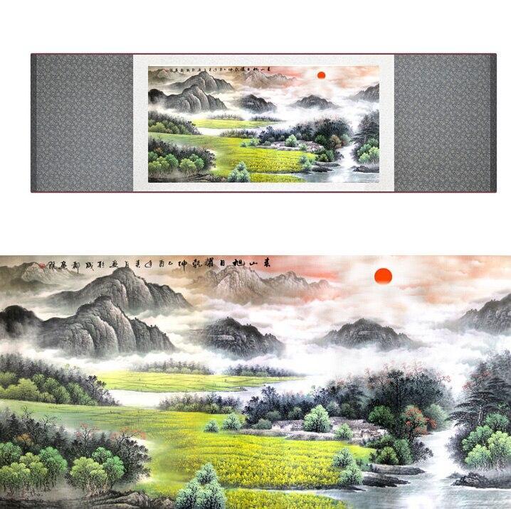 Chinese Art Scroll Painting Mountain And River Landscape Ancient Silk Picture Wall Ideas 11626-Chinese Style Finds™