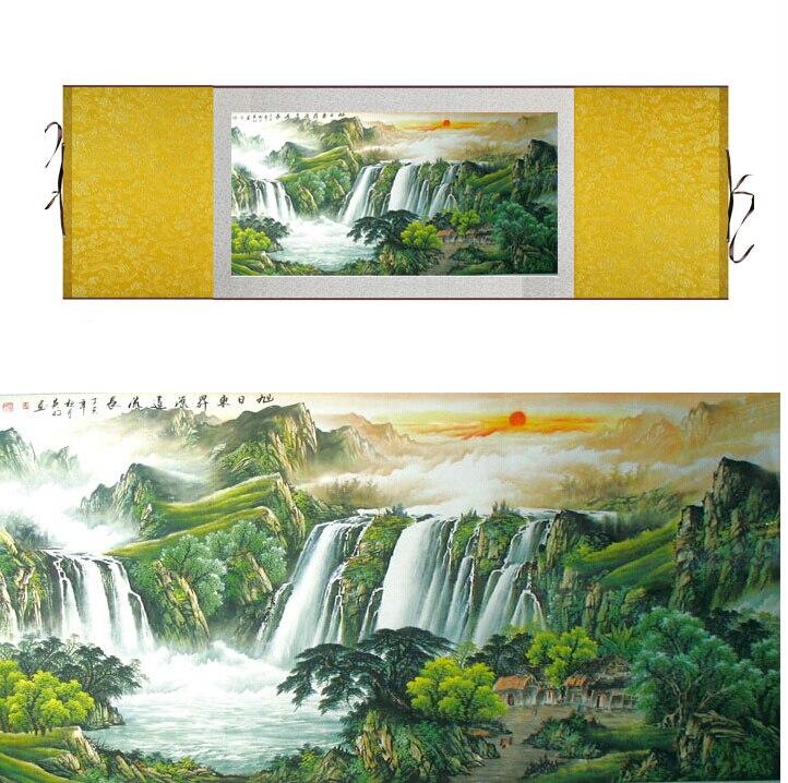 Chinese Art Scroll Painting Mountain And River Landscape Ancient Silk Picture Wall Ideas 11702-Chinese Style Finds™