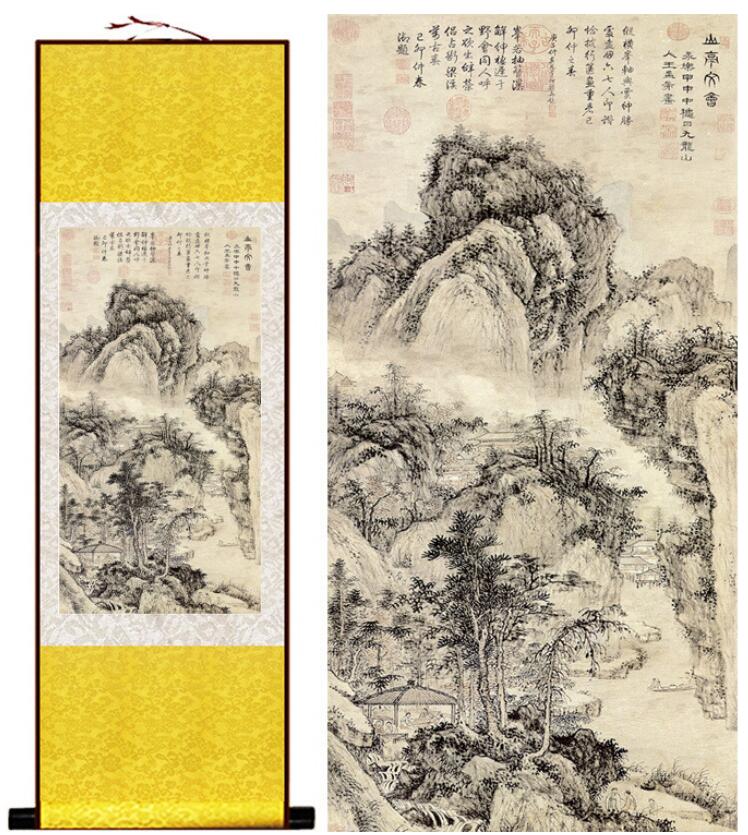 Chinese Art Scroll Painting Mountain And River Landscape Ancient Silk Picture Wall Ideas 12730-Chinese Style Finds™