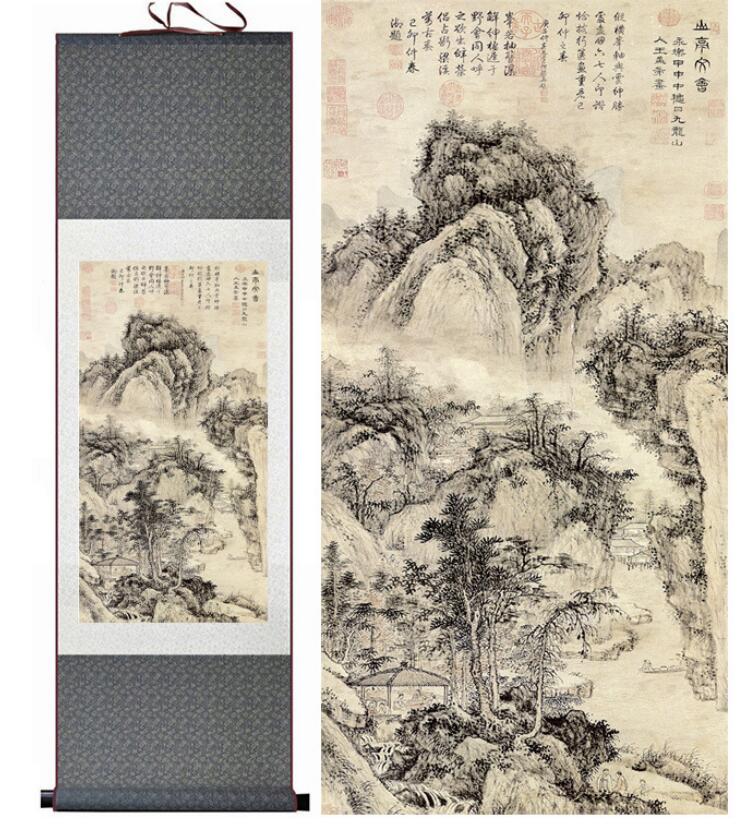 Chinese Art Scroll Painting Mountain And River Landscape Ancient Silk Picture Wall Ideas 12730-Chinese Style Finds™