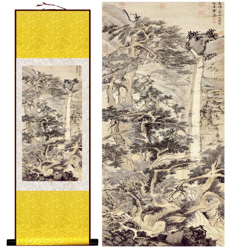 Chinese Art Scroll Painting Mountain And River Landscape Ancient Silk Picture Wall Ideas 12734-Chinese Style Finds™