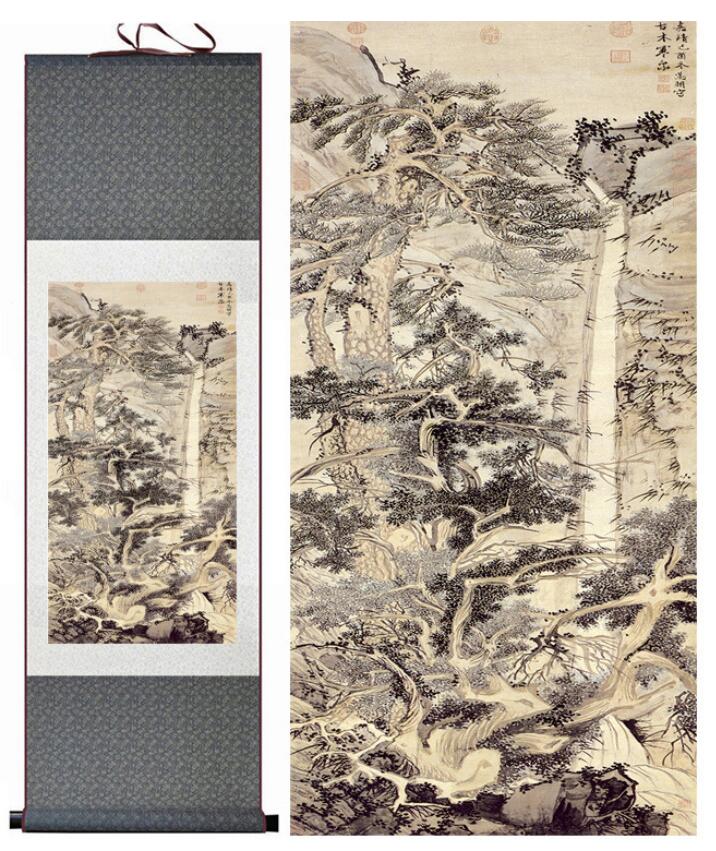 Chinese Art Scroll Painting Mountain And River Landscape Ancient Silk Picture Wall Ideas 12734-Chinese Style Finds™