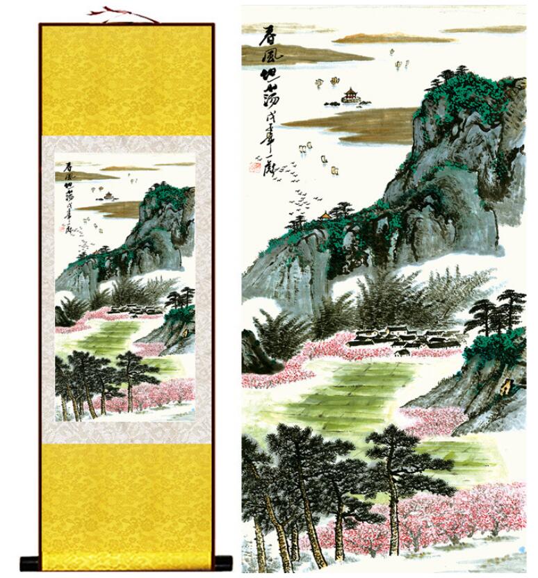 Chinese Art Scroll Painting Mountain And River Landscape Ancient Silk Picture Wall Ideas 12738-Chinese Style Finds™