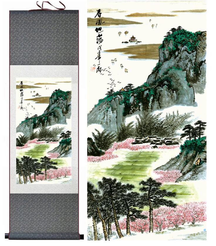 Chinese Art Scroll Painting Mountain And River Landscape Ancient Silk Picture Wall Ideas 12738-Chinese Style Finds™