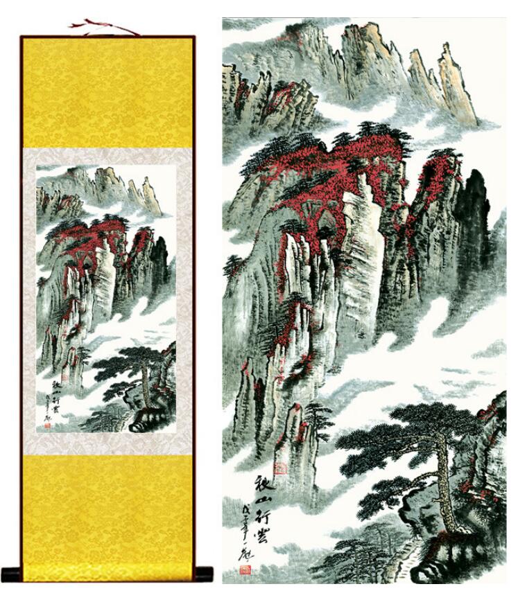 Chinese Art Scroll Painting Mountain And River Landscape Ancient Silk Picture Wall Ideas 12742-Chinese Style Finds™