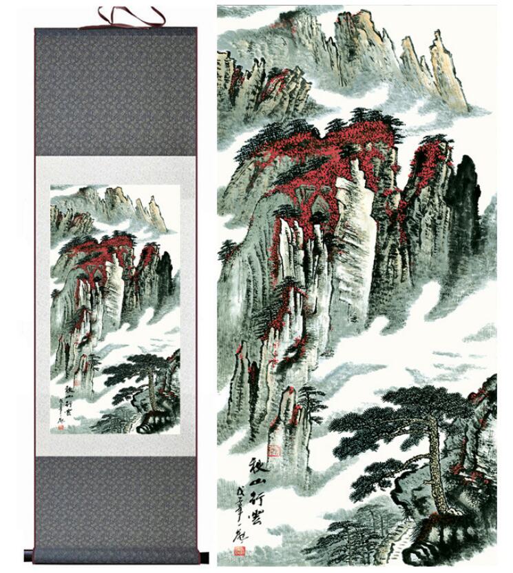 Chinese Art Scroll Painting Mountain And River Landscape Ancient Silk Picture Wall Ideas 12742-Chinese Style Finds™