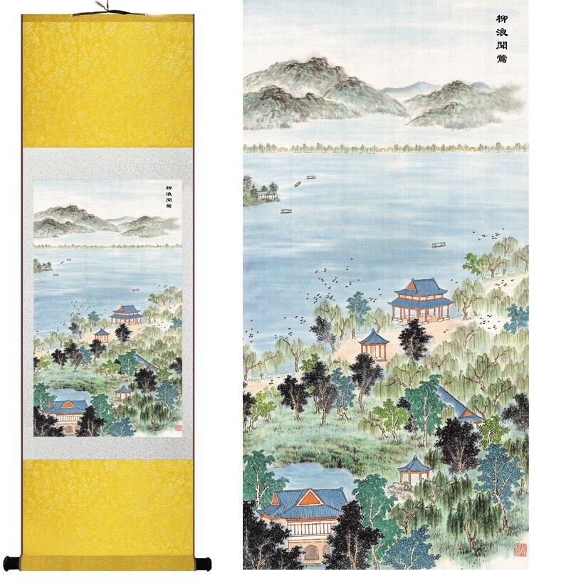 Chinese Art Scroll Painting Mountain And River Landscape Ancient Silk Picture Wall Ideas 12898-Chinese Style Finds™