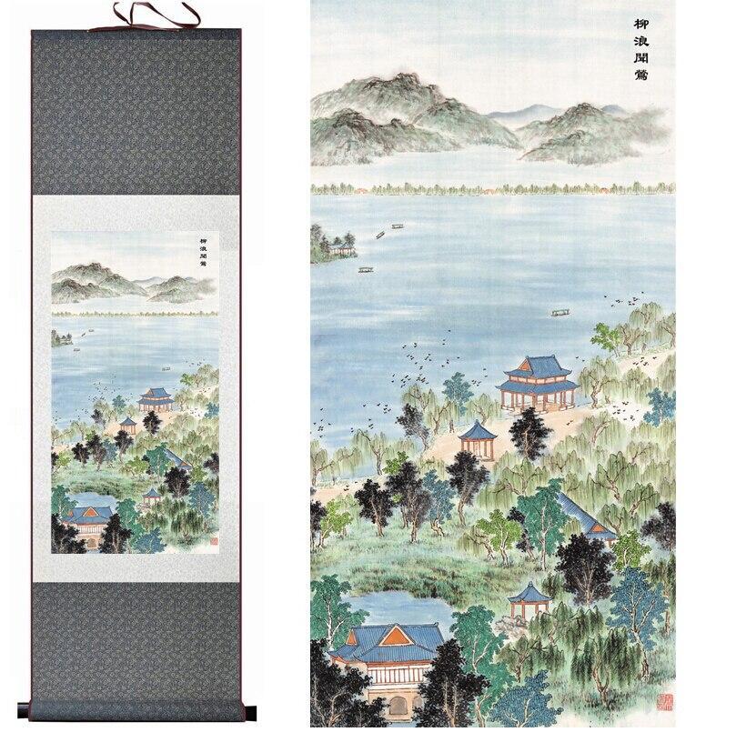 Chinese Art Scroll Painting Mountain And River Landscape Ancient Silk Picture Wall Ideas 12898-Chinese Style Finds™