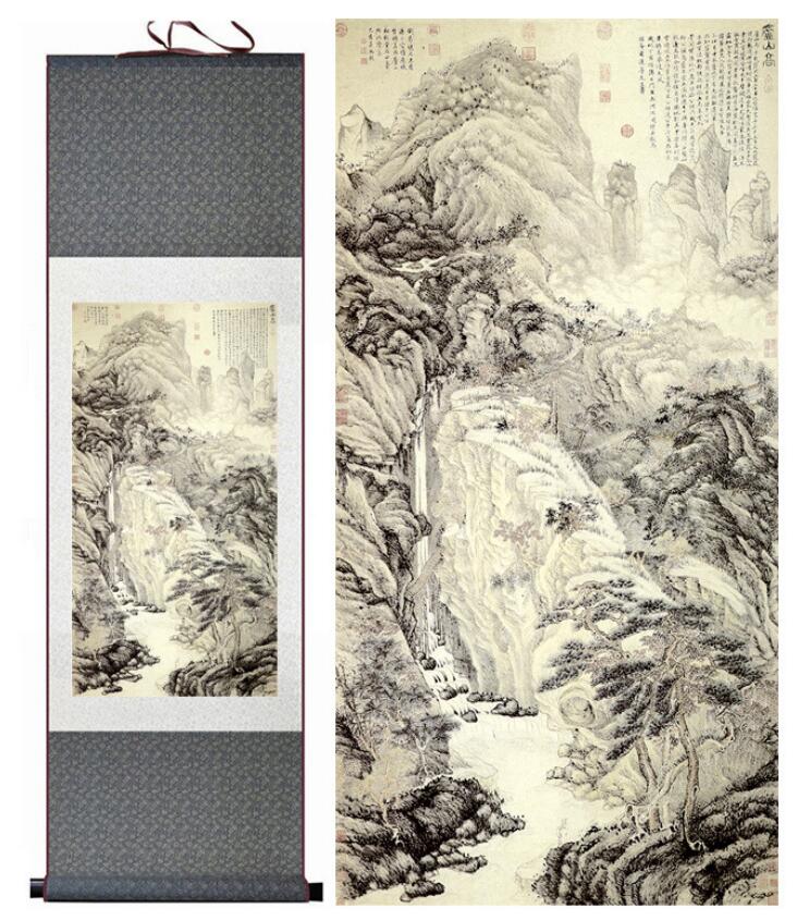 Chinese Art Scroll Painting Mountain And River Landscape Ancient Silk Picture Wall Ideas 13130-Chinese Style Finds™