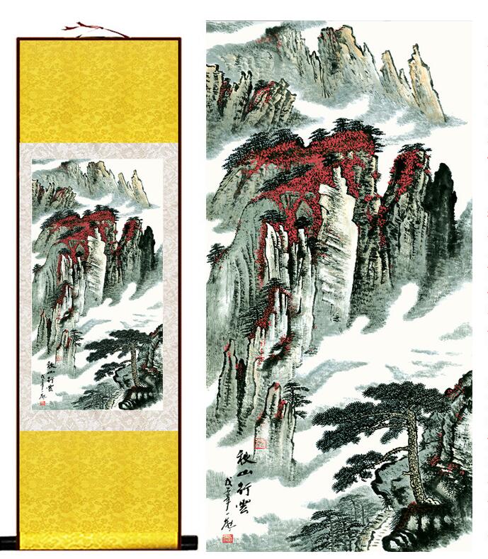 Chinese Art Scroll Painting Mountain And River Landscape Ancient Silk Picture Wall Ideas 13634-Chinese Style Finds™