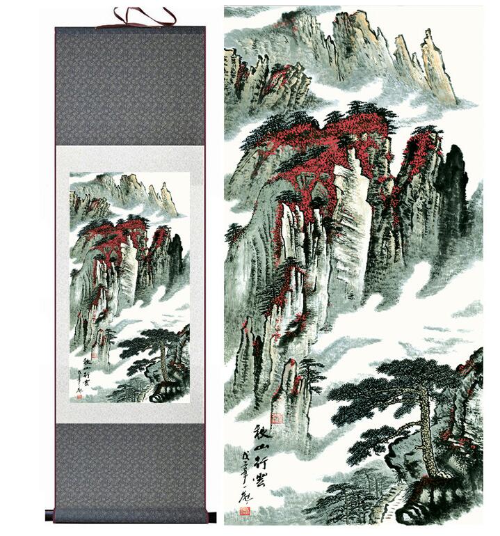 Chinese Art Scroll Painting Mountain And River Landscape Ancient Silk Picture Wall Ideas 13634-Chinese Style Finds™