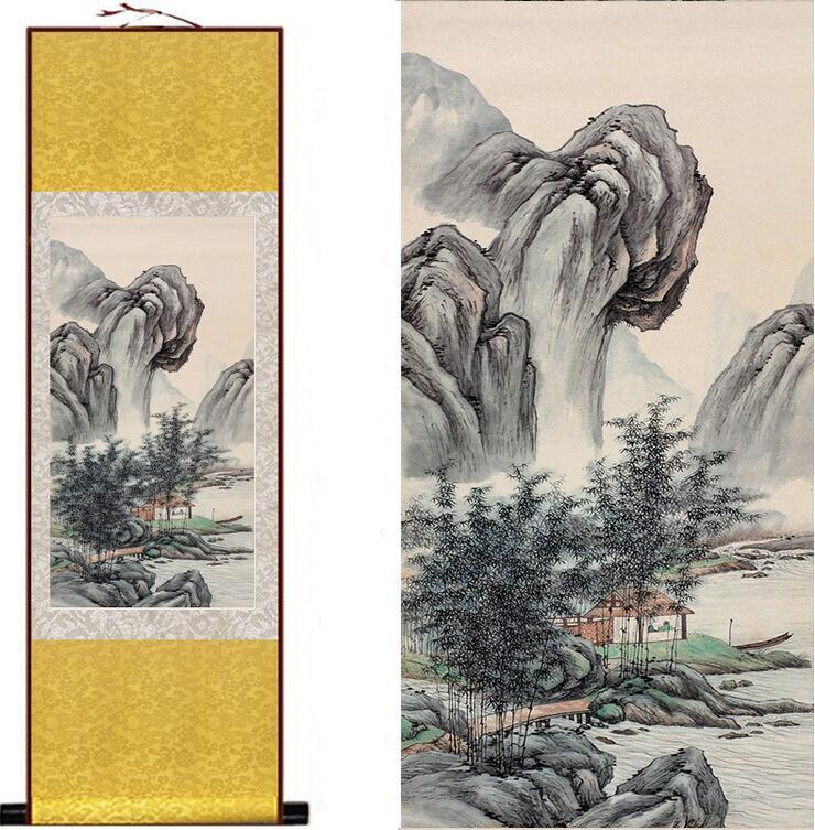 Chinese Art Scroll Painting Mountain And River Landscape Ancient Silk Picture Wall Ideas 13694-Chinese Style Finds™