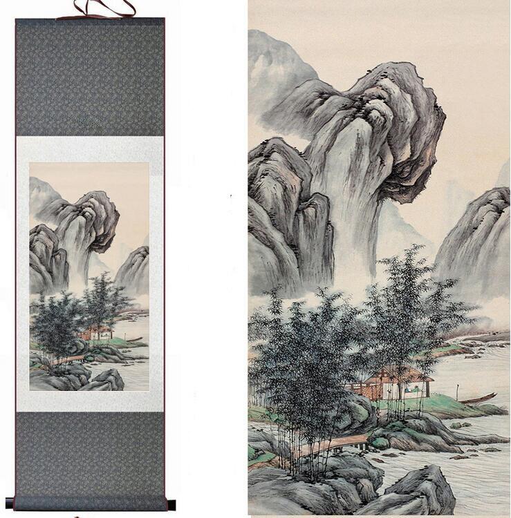 Chinese Art Scroll Painting Mountain And River Landscape Ancient Silk Picture Wall Ideas 13694-Chinese Style Finds™