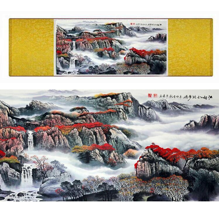 Chinese Art Scroll Painting Mountain And River Landscape Ancient Silk Picture Wall Ideas 13702-Chinese Style Finds™