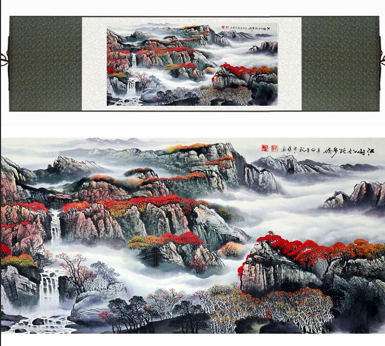 Chinese Art Scroll Painting Mountain And River Landscape Ancient Silk Picture Wall Ideas 13702-Chinese Style Finds™