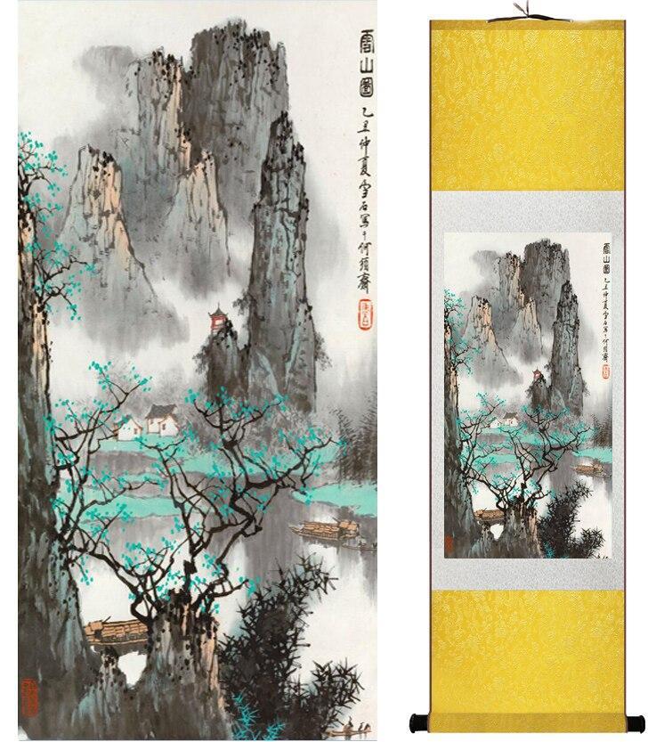 Chinese Art Scroll Painting Mountain And River Landscape Ancient Silk Picture Wall Ideas 14642-Chinese Style Finds™