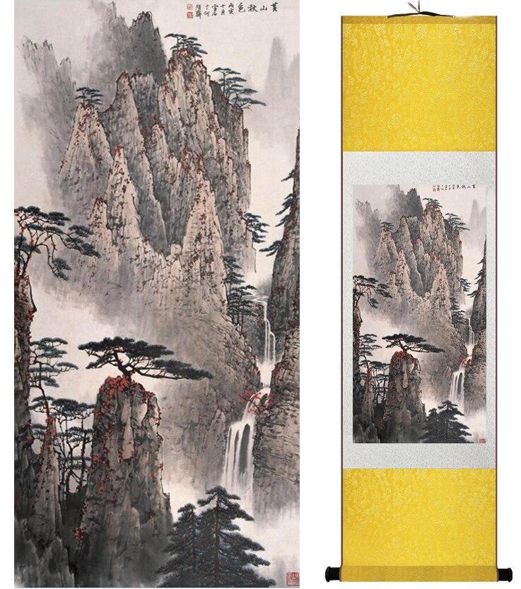 Chinese Art Scroll Painting Mountain And River Landscape Ancient Silk Picture Wall Ideas 14690-Chinese Style Finds™