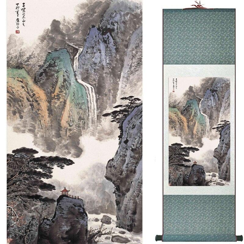 Chinese Art Scroll Painting Mountain And River Landscape Ancient Silk Picture Wall Ideas 16622-Chinese Style Finds™