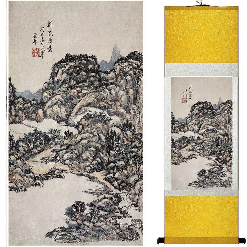 Chinese Art Scroll Painting Mountain And River Landscape Ancient Silk Picture Wall Ideas 16762-Chinese Style Finds™