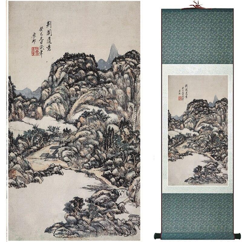 Chinese Art Scroll Painting Mountain And River Landscape Ancient Silk Picture Wall Ideas 16762-Chinese Style Finds™