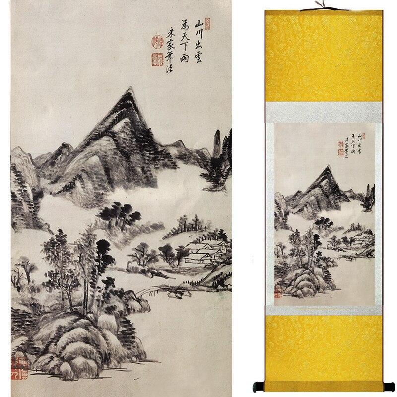 Chinese Art Scroll Painting Mountain And River Landscape Ancient Silk Picture Wall Ideas 16766-Chinese Style Finds™