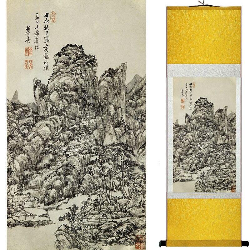 Chinese Art Scroll Painting Mountain And River Landscape Ancient Silk Picture Wall Ideas 16774-Chinese Style Finds™