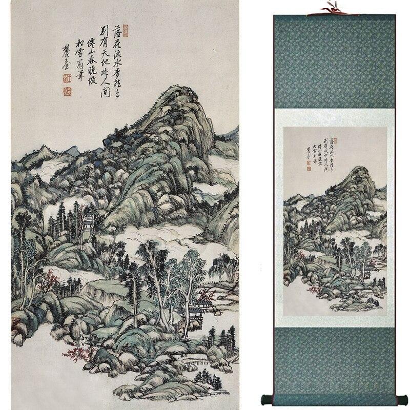 Chinese Art Scroll Painting Mountain And River Landscape Ancient Silk Picture Wall Ideas 16778-Chinese Style Finds™