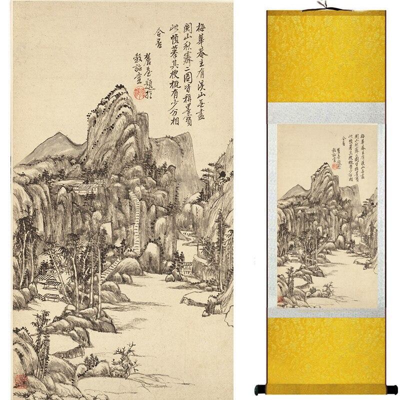 Chinese Art Scroll Painting Mountain And River Landscape Ancient Silk Picture Wall Ideas 16790-Chinese Style Finds™