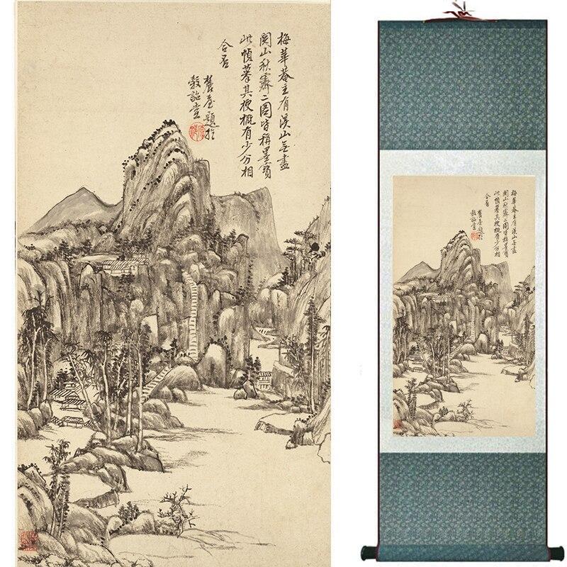 Chinese Art Scroll Painting Mountain And River Landscape Ancient Silk Picture Wall Ideas 16790-Chinese Style Finds™