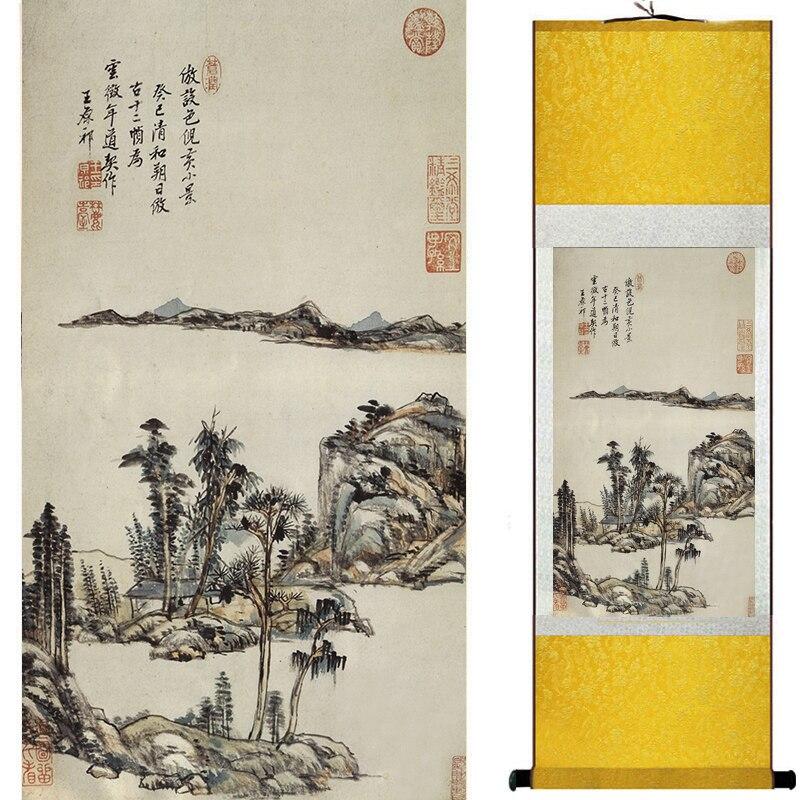 Chinese Art Scroll Painting Mountain And River Landscape Ancient Silk Picture Wall Ideas 16802-Chinese Style Finds™