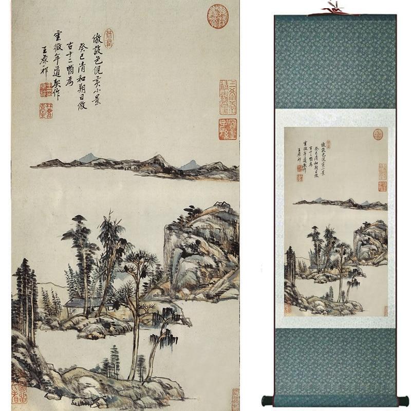 Chinese Art Scroll Painting Mountain And River Landscape Ancient Silk Picture Wall Ideas 16802-Chinese Style Finds™