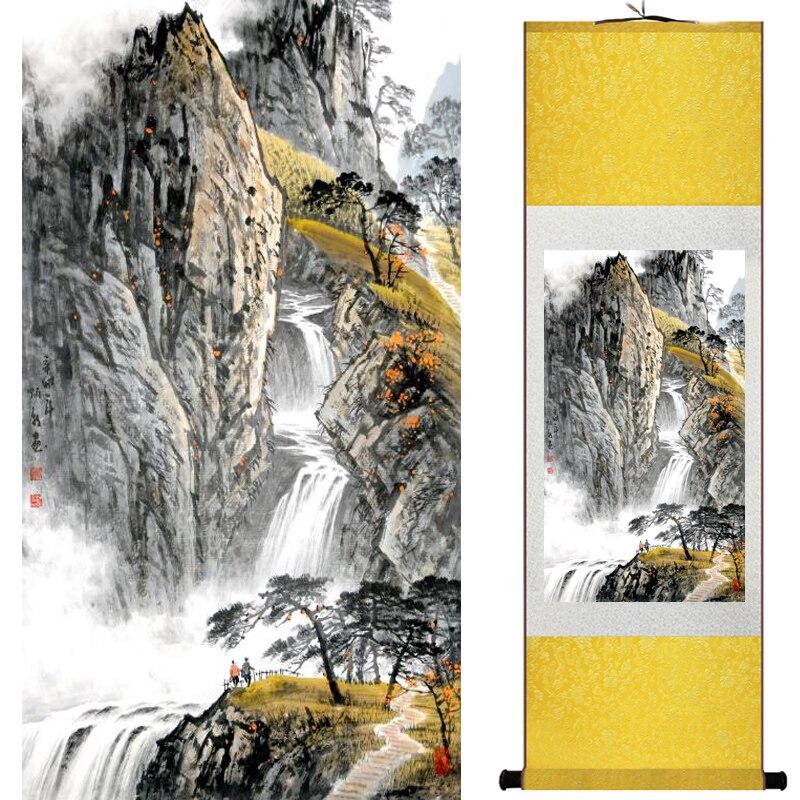 Chinese Art Scroll Painting Mountain And River Landscape Ancient Silk Picture Wall Ideas 16854-Chinese Style Finds™