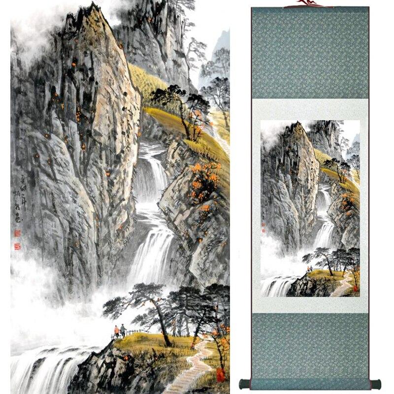 Chinese Art Scroll Painting Mountain And River Landscape Ancient Silk Picture Wall Ideas 16854-Chinese Style Finds™