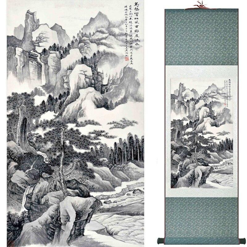 Chinese Art Scroll Painting Mountain And River Landscape Ancient Silk Picture Wall Ideas 16966-Chinese Style Finds™