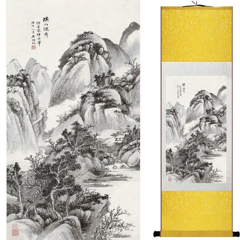 Chinese Art Scroll Painting Mountain And River Landscape Ancient Silk Picture Wall Ideas 16970-Chinese Style Finds™