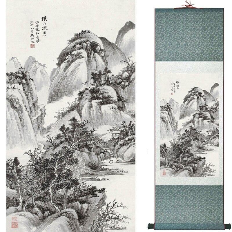 Chinese Art Scroll Painting Mountain And River Landscape Ancient Silk Picture Wall Ideas 16970-Chinese Style Finds™