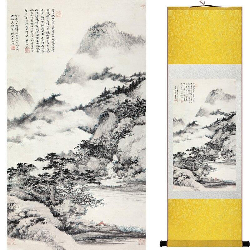 Chinese Art Scroll Painting Mountain And River Landscape Ancient Silk Picture Wall Ideas 16974-Chinese Style Finds™