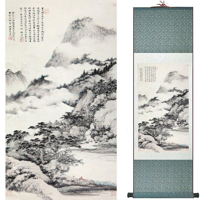 Chinese Art Scroll Painting Mountain And River Landscape Ancient Silk Picture Wall Ideas 16974-Chinese Style Finds™