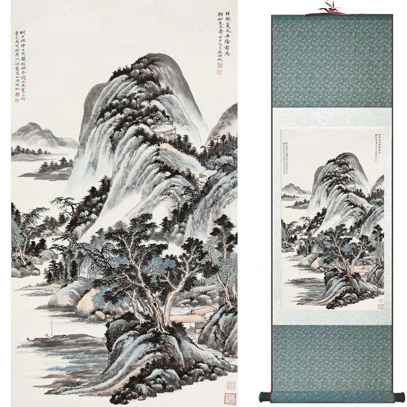 Chinese Art Scroll Painting Mountain And River Landscape Ancient Silk Picture Wall Ideas 16982-Chinese Style Finds™