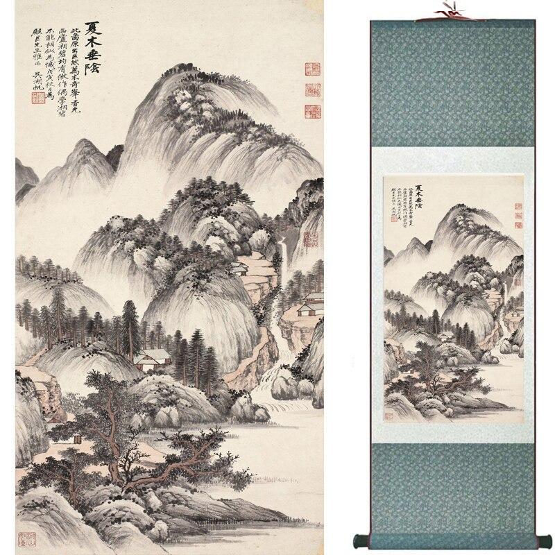 Chinese Art Scroll Painting Mountain And River Landscape Ancient Silk Picture Wall Ideas 16986-Chinese Style Finds™